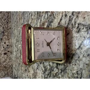 Vintage Seth Thomas Travel Alarm Clock with Red Case